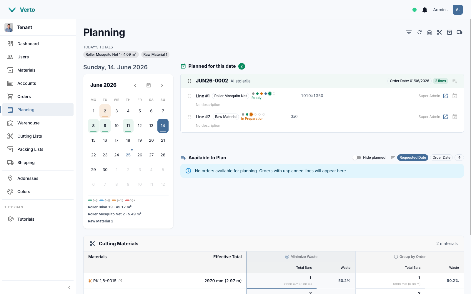 Verto — production planning calendar