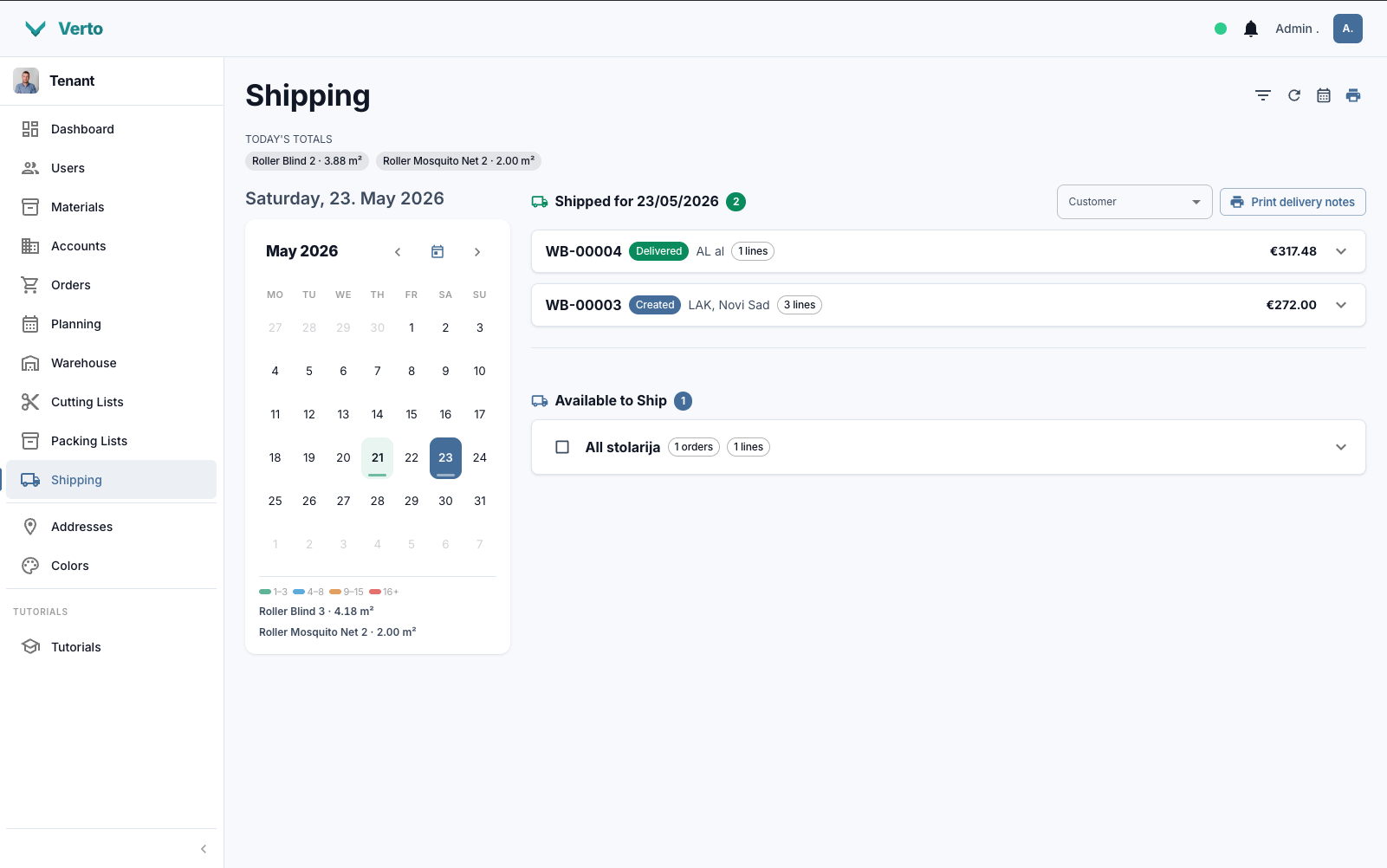 Verto — warehouse, cutting list and waybills